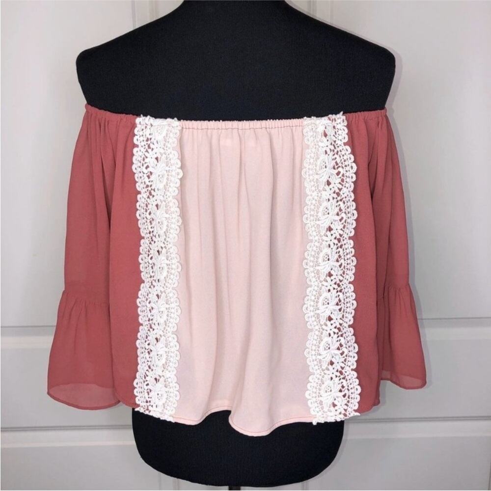 NEW TULAROSA Pink Red Rose White Lace Colorblock Boho Alexa Blouse Top Shirt S - Picture 7 of 13